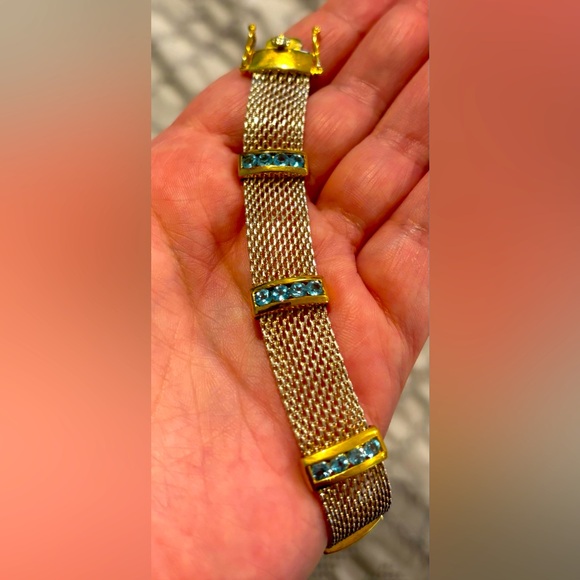 Vintage Genuine Sterling Silver Vermeil Channel-Set Topaz Bracelet, 7.5 Inches - Picture 1 of 5